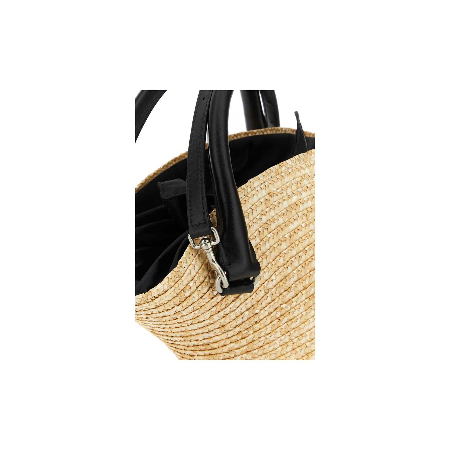 Straw and Calf Leather Basket Bag