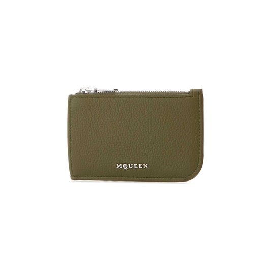 Sling Wallet with Clasp in Military Green Leather