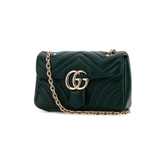Gucci Mala de Ombro Pequena GG Marmont em Pele — Castanho