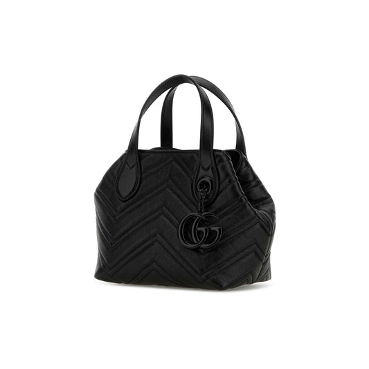 Gucci Mala Tote Pequena GG Marmont em Pele — Preto
