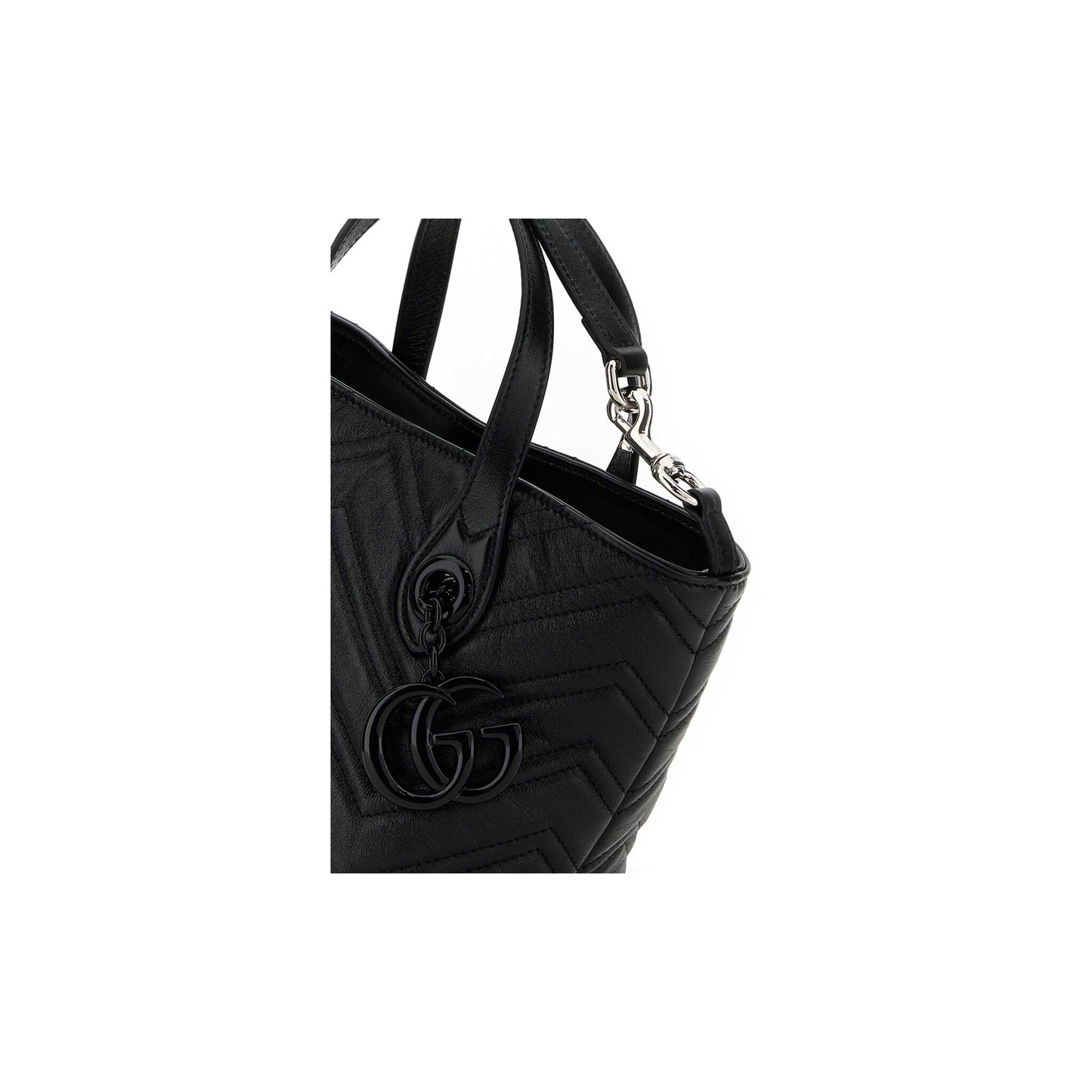 Gucci Mala Tote Pequena GG Marmont em Pele — Preto