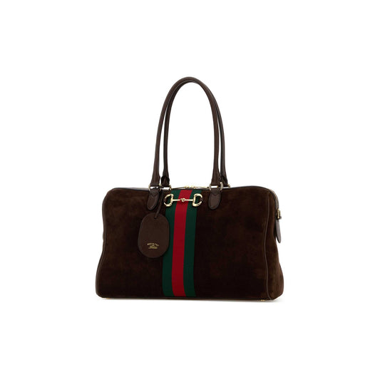 Gucci Mala Horsebit Web Borsetto em Lona — Dourado