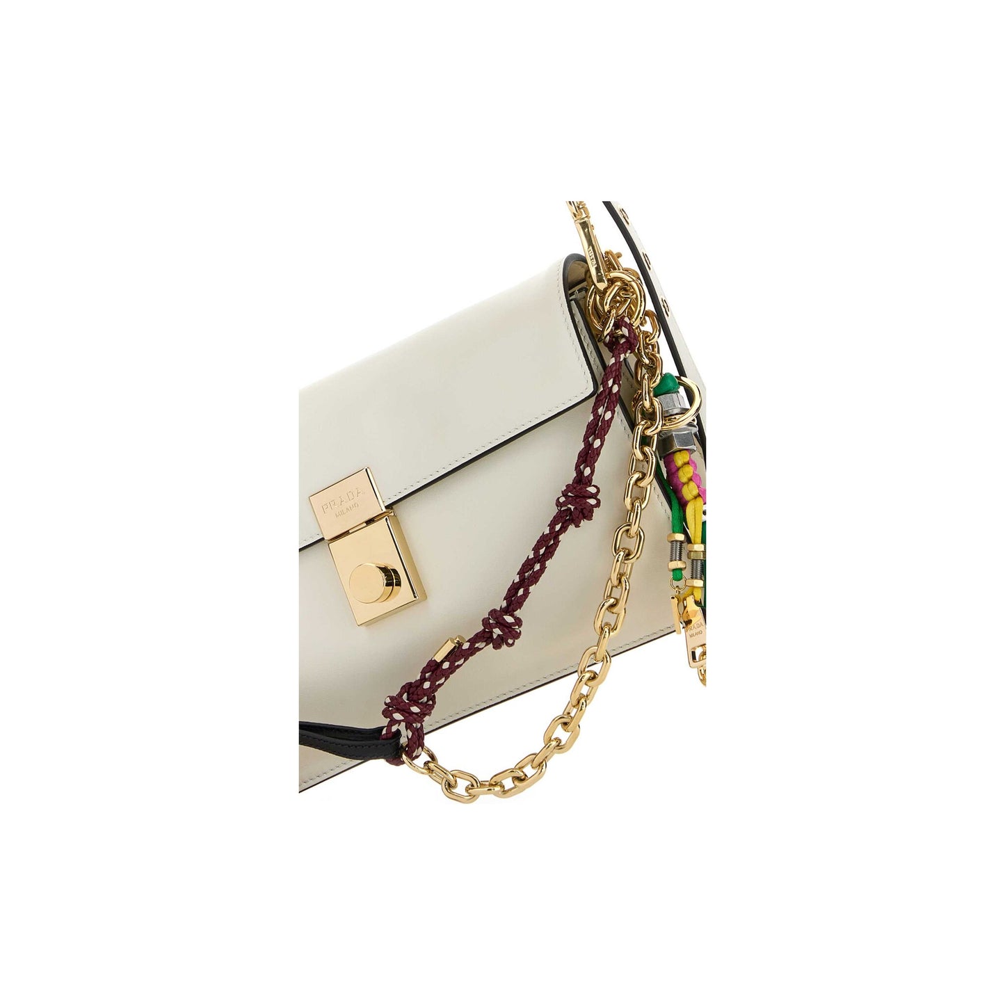 Prada Mala de Ombro Pequena Soft Sound em Pele — Branco