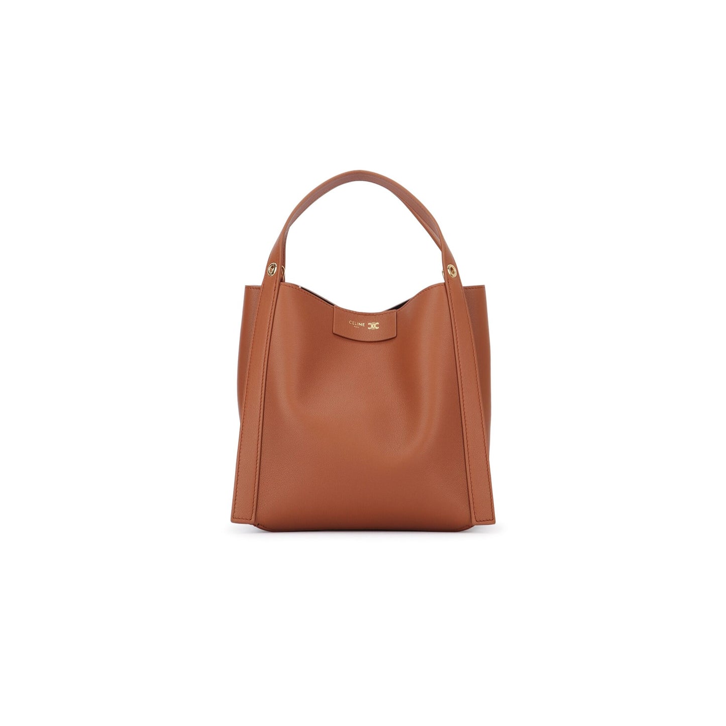 Mala de Ombro Small Cube em Lona Triomphe e Cabedal de Vitela Natural