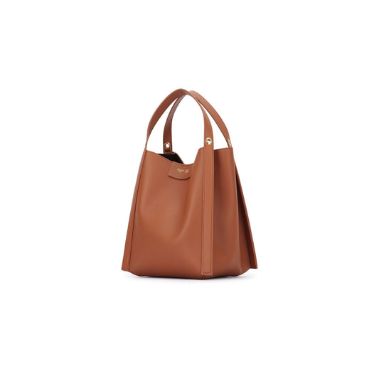 Mala de Ombro Small Cube em Lona Triomphe e Cabedal de Vitela Natural