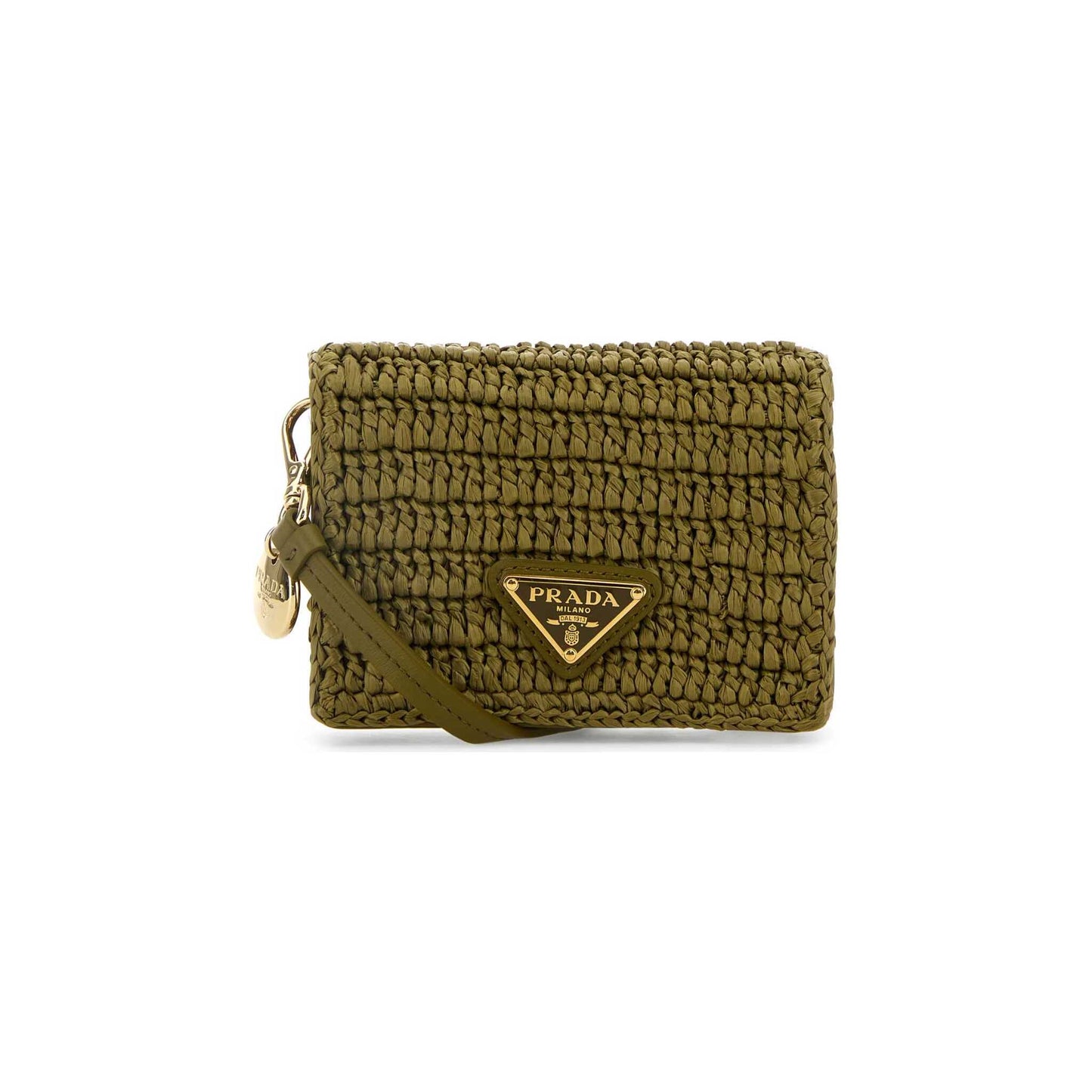 Prada Card Holder in Raffia Olive Green