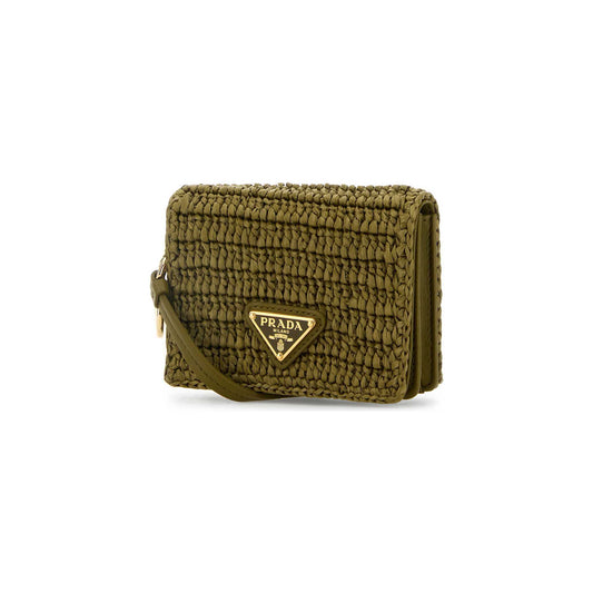 Prada Card Holder in Raffia Olive Green
