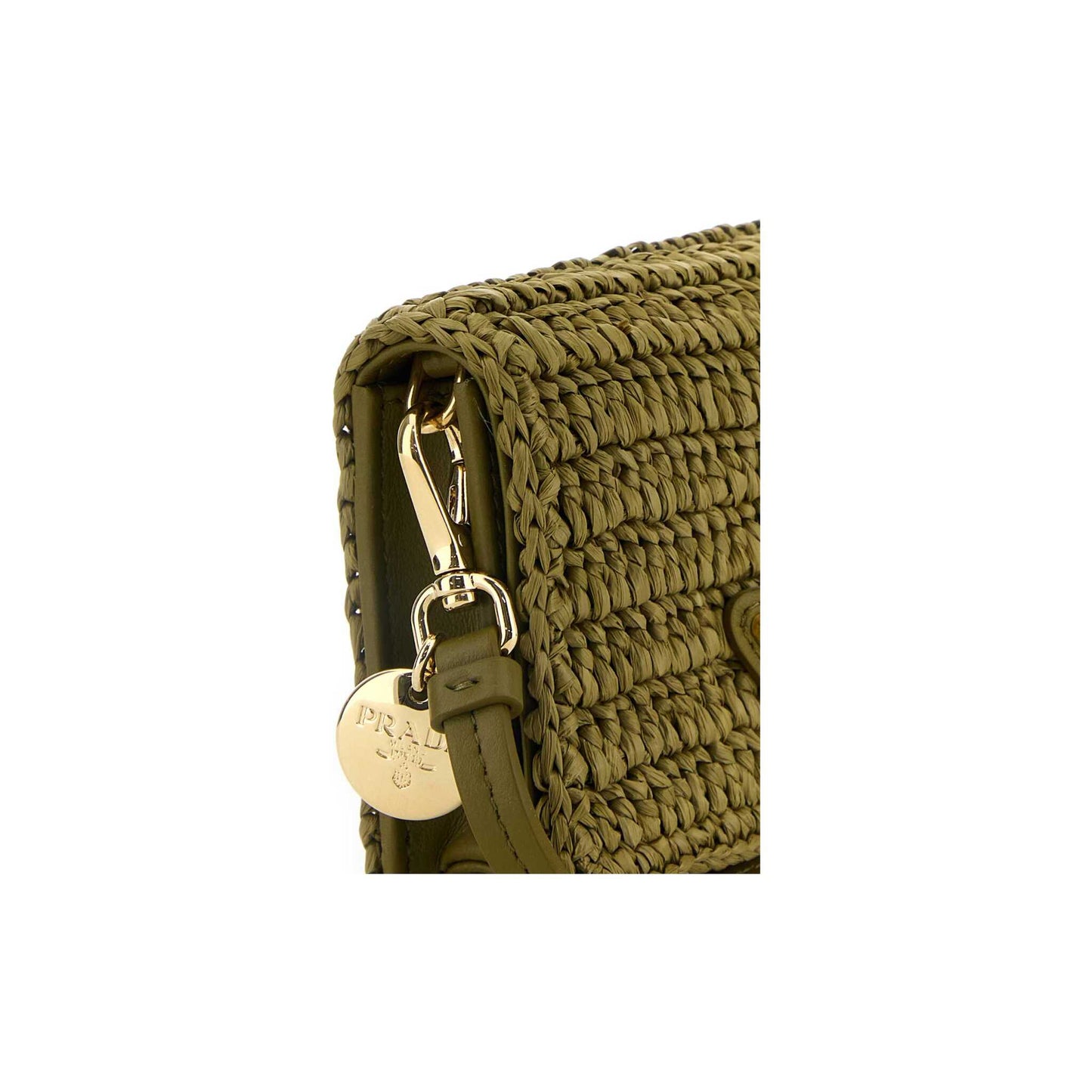 Prada Card Holder in Raffia Olive Green