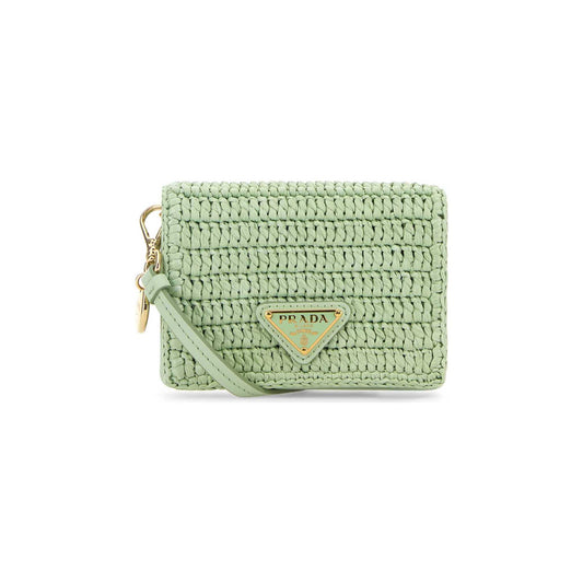 Prada Card Holder in Raffia Pastel Green