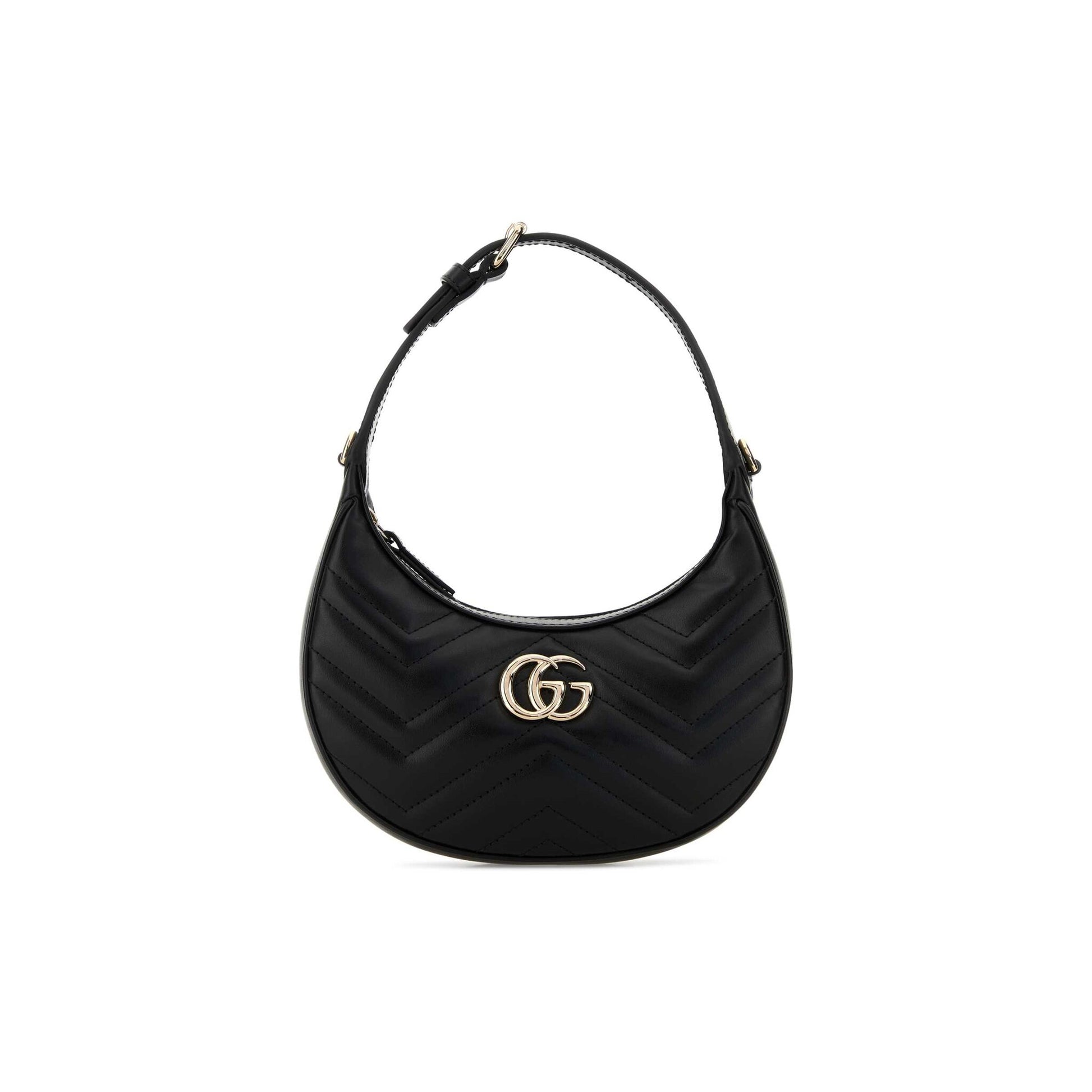 Gucci Mala de Ombro Pequena GG Marmont em Pele — Preto