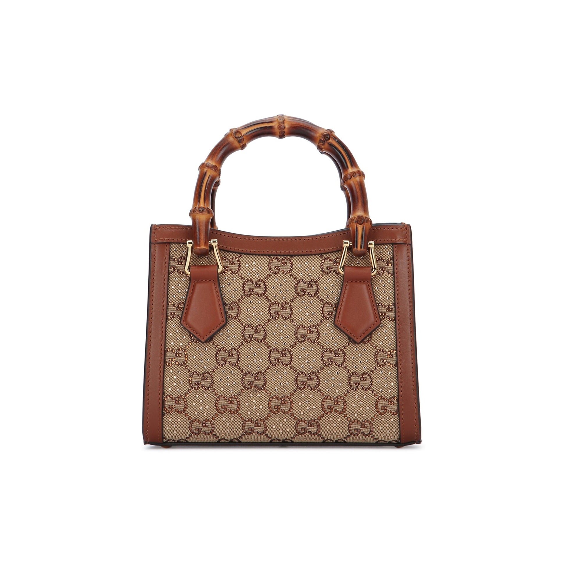 Gucci Mala Tote Pequena Diana Crystals em Lona GG