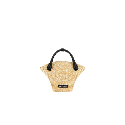 Straw and Calf Leather Basket Bag