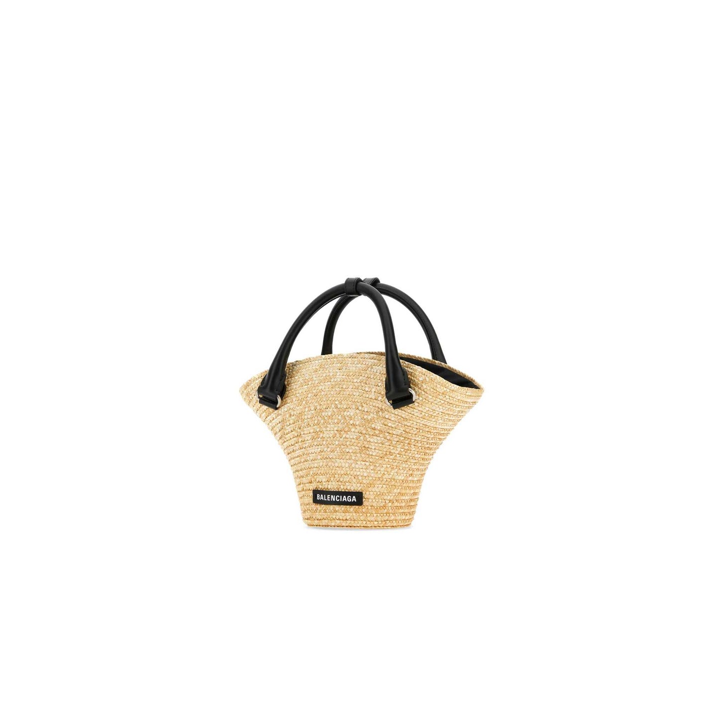 Straw and Calf Leather Basket Bag