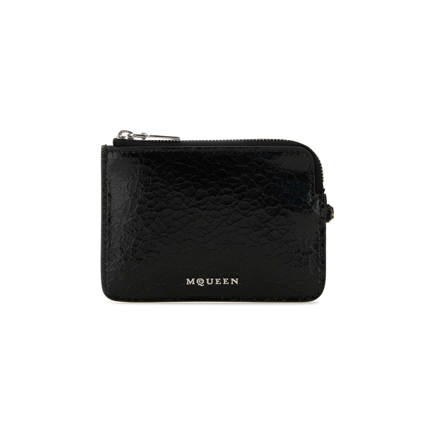 Porta-Cartões em Pele Craquelé Preta com Corrente