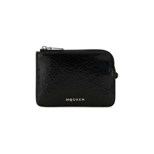 Porta-Cartões em Pele Craquelé Preta com Corrente