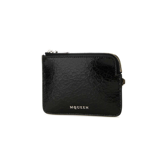 Porta-Cartões em Pele Craquelé Preta com Corrente