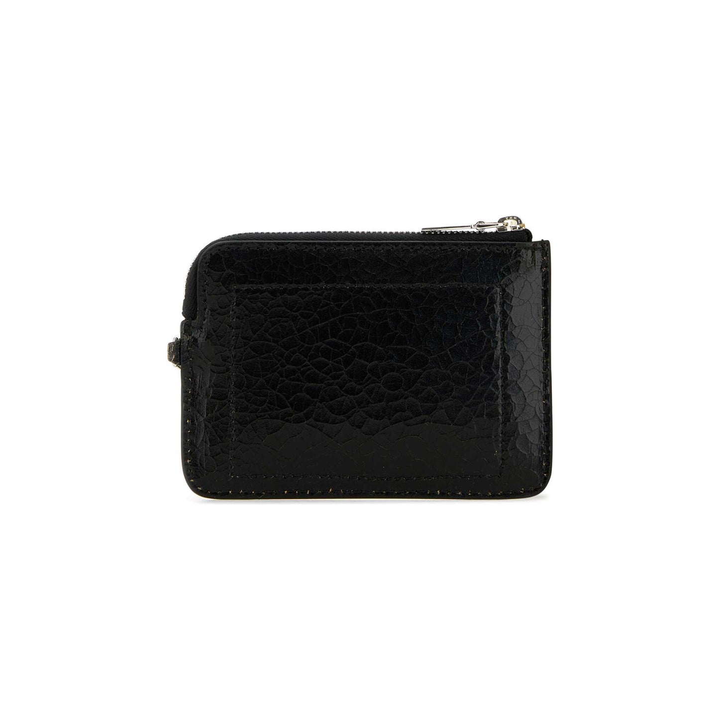 Porta-Cartões em Pele Craquelé Preta com Corrente