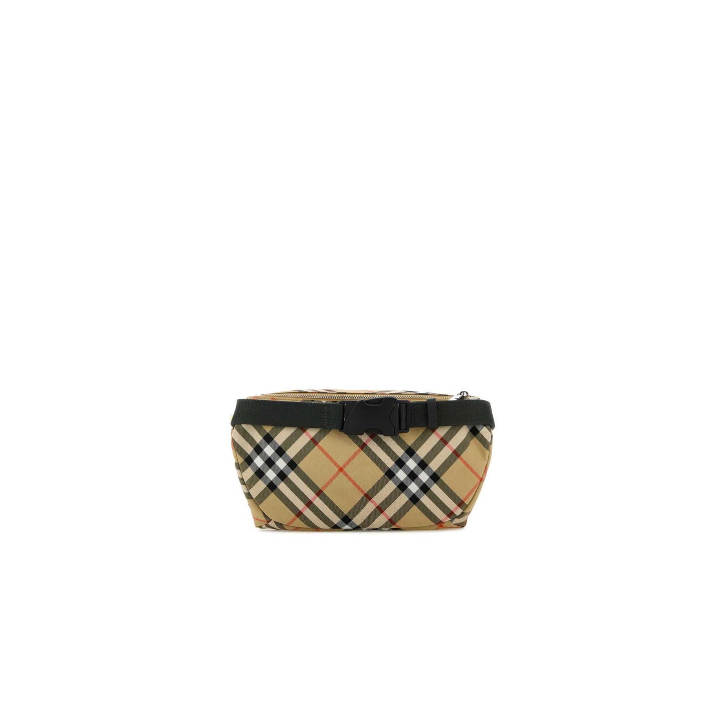 Check Embroidered Fabric Belt Bag
