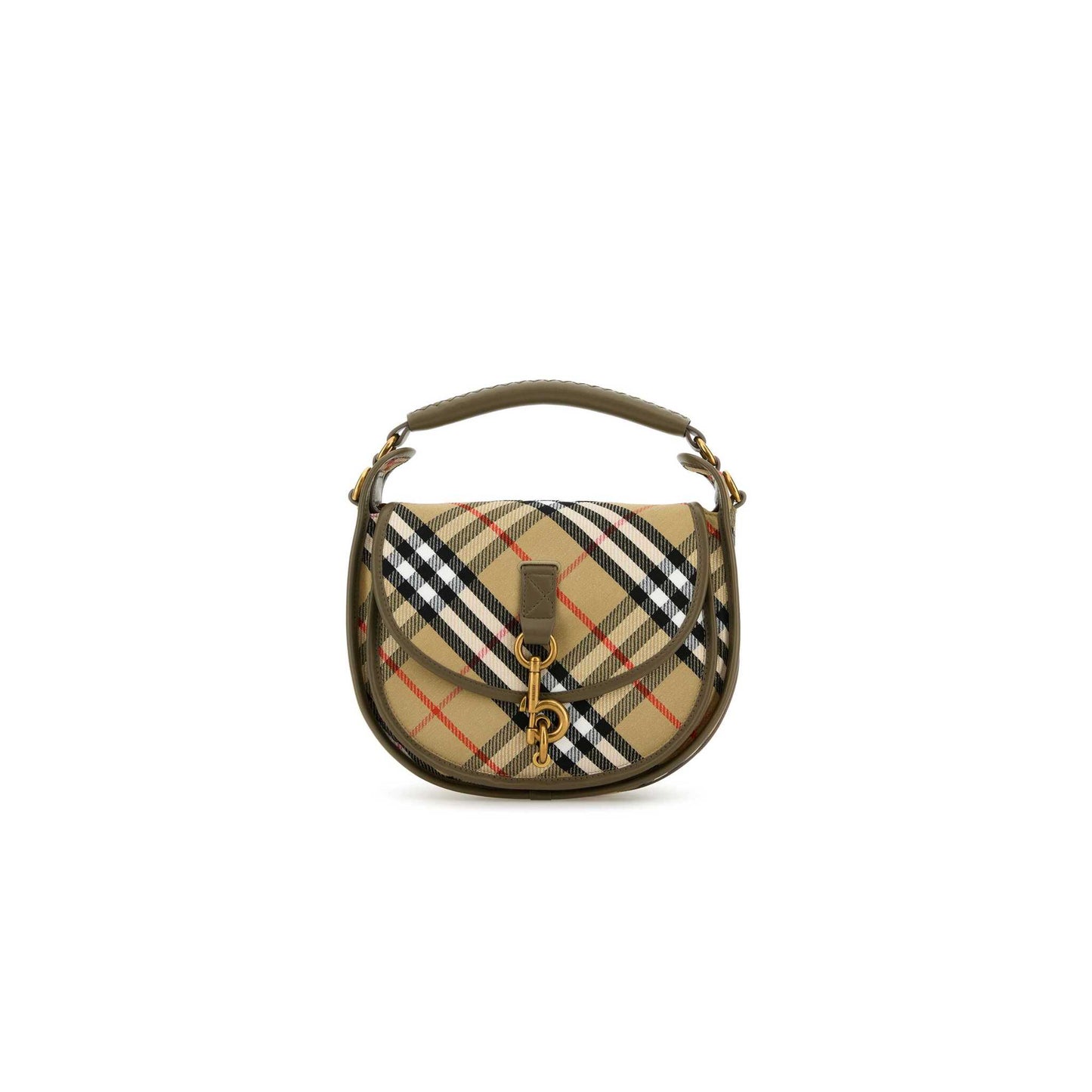Small B Clip Messenger Handbag in Embroidered Canvas and Leather