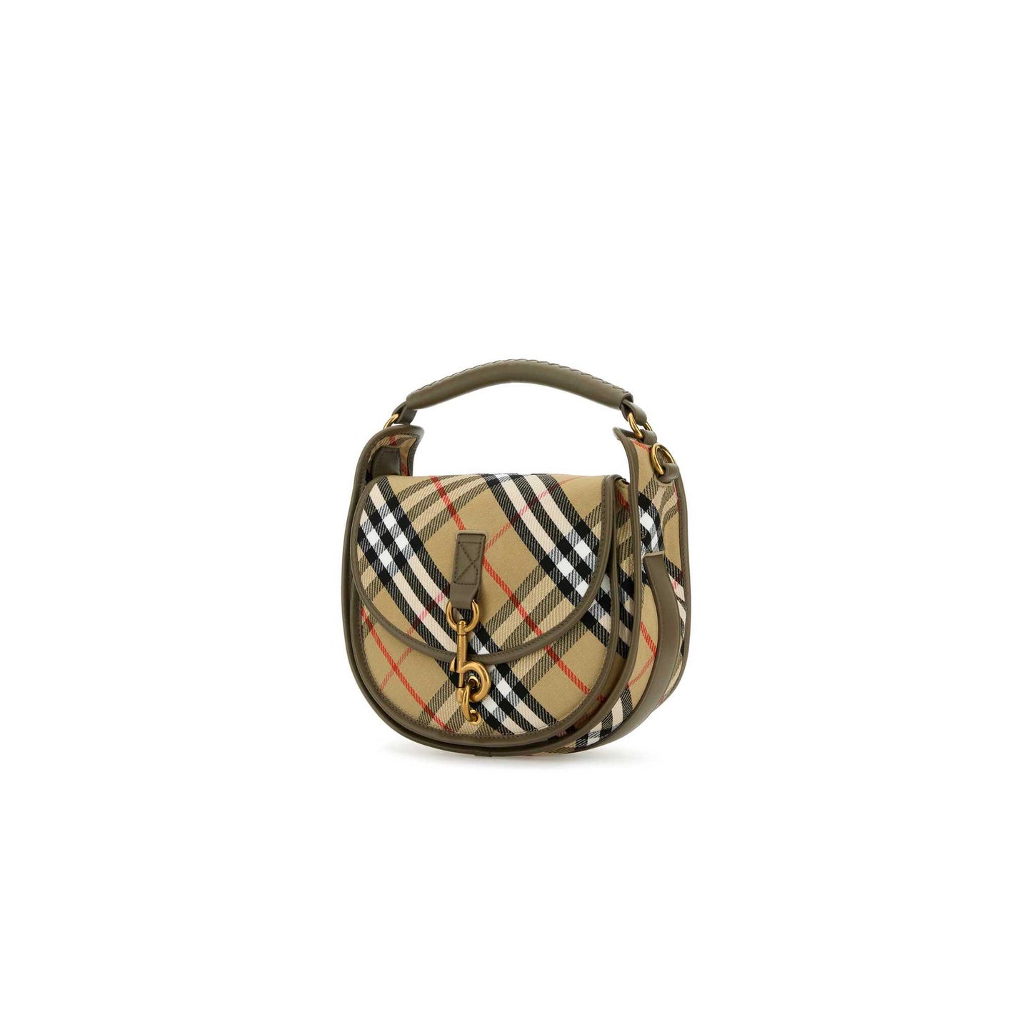 Small B Clip Messenger Handbag in Embroidered Canvas and Leather