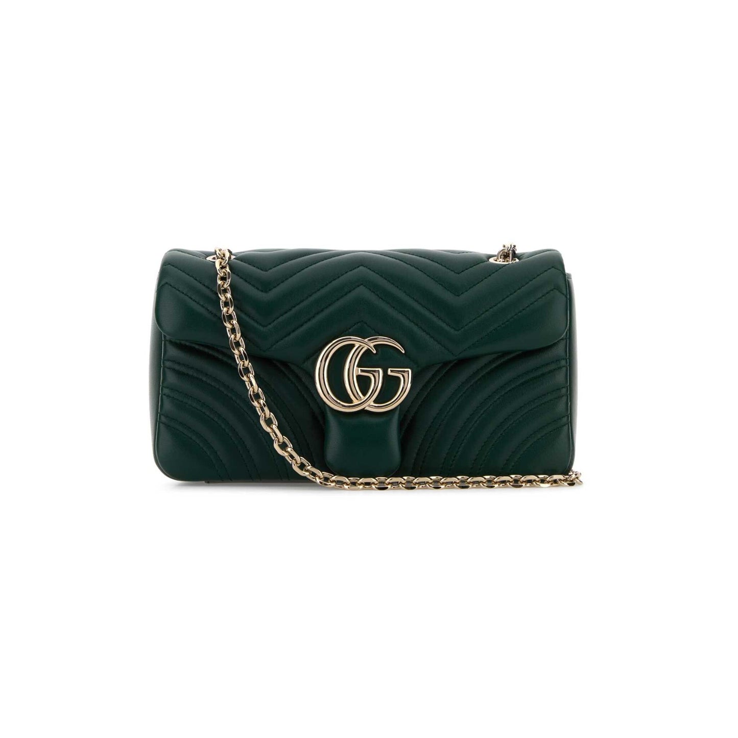 Gucci Mala de Ombro Média GG Marmont em Pele — Castanho