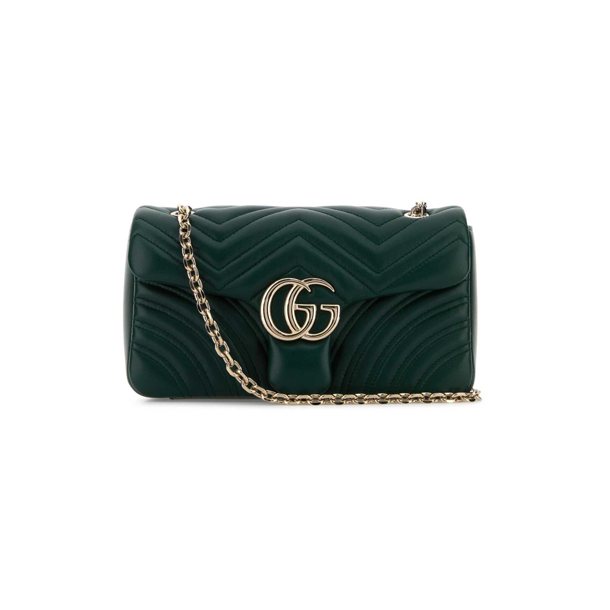 Gucci Mala de Ombro Média GG Marmont em Pele — Castanho