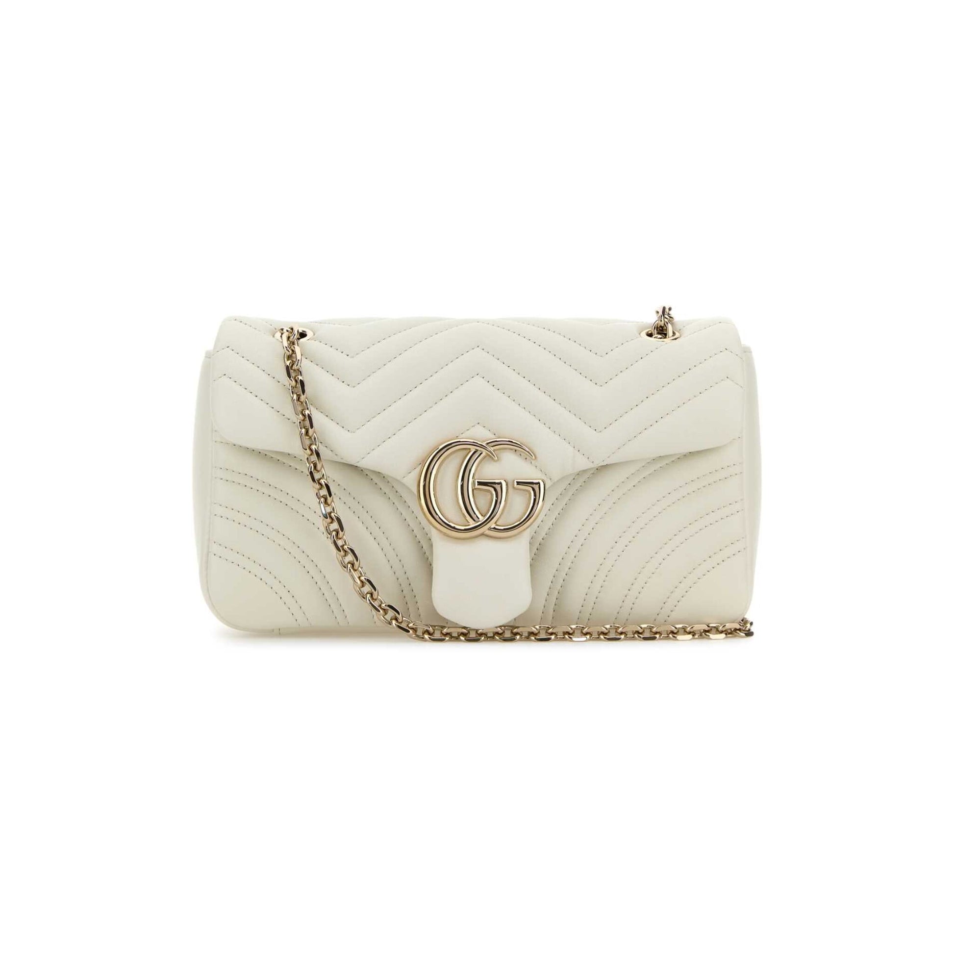 Gucci Mala de Ombro Média GG Marmont em Lona — Bege