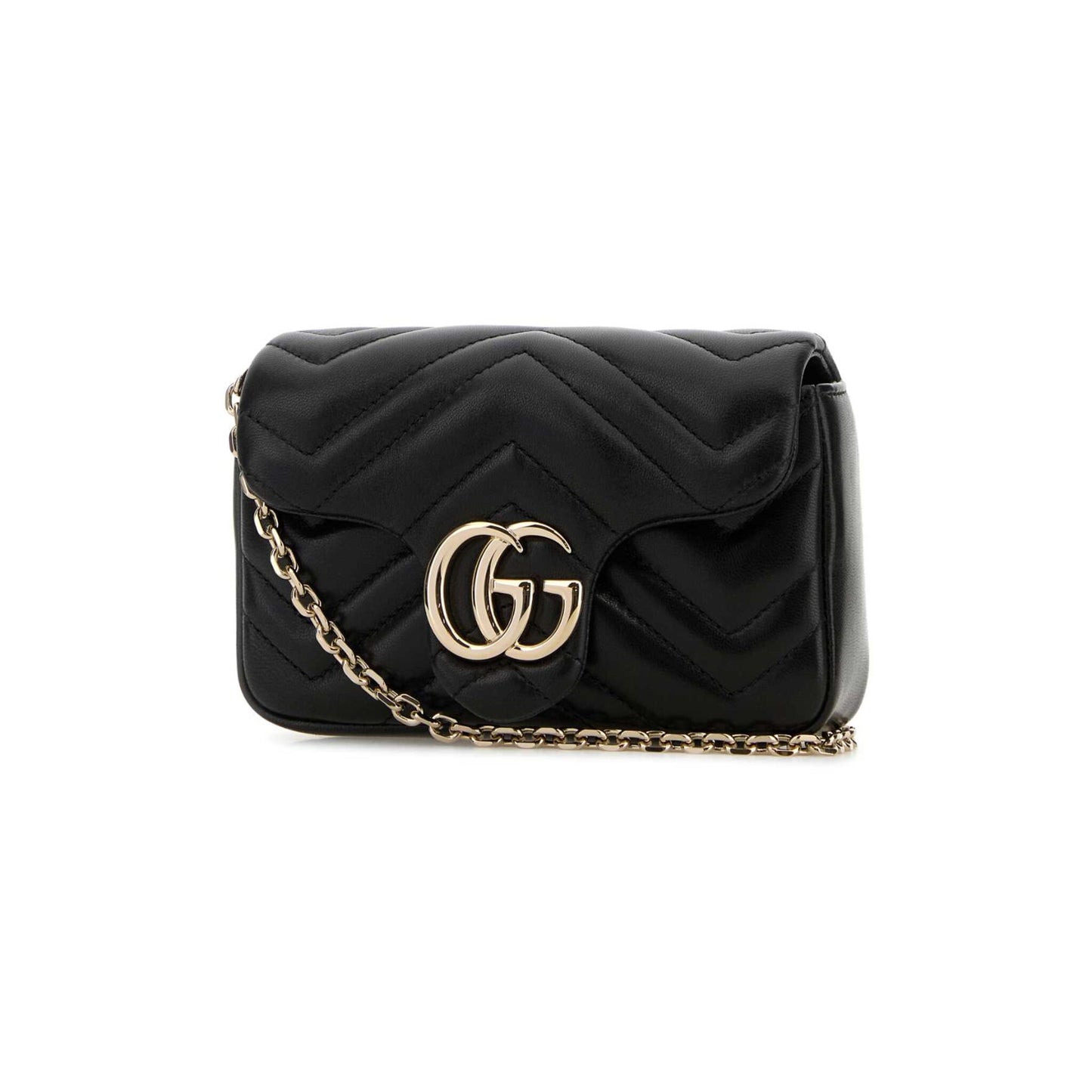 Gucci Mala de Ombro Mini GG Marmont em Pele — Preto