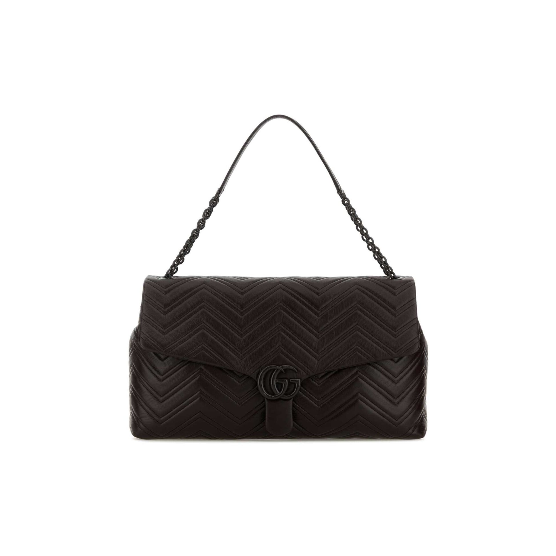 Gucci Mala de Ombro GG Marmont em Pele — Castanho