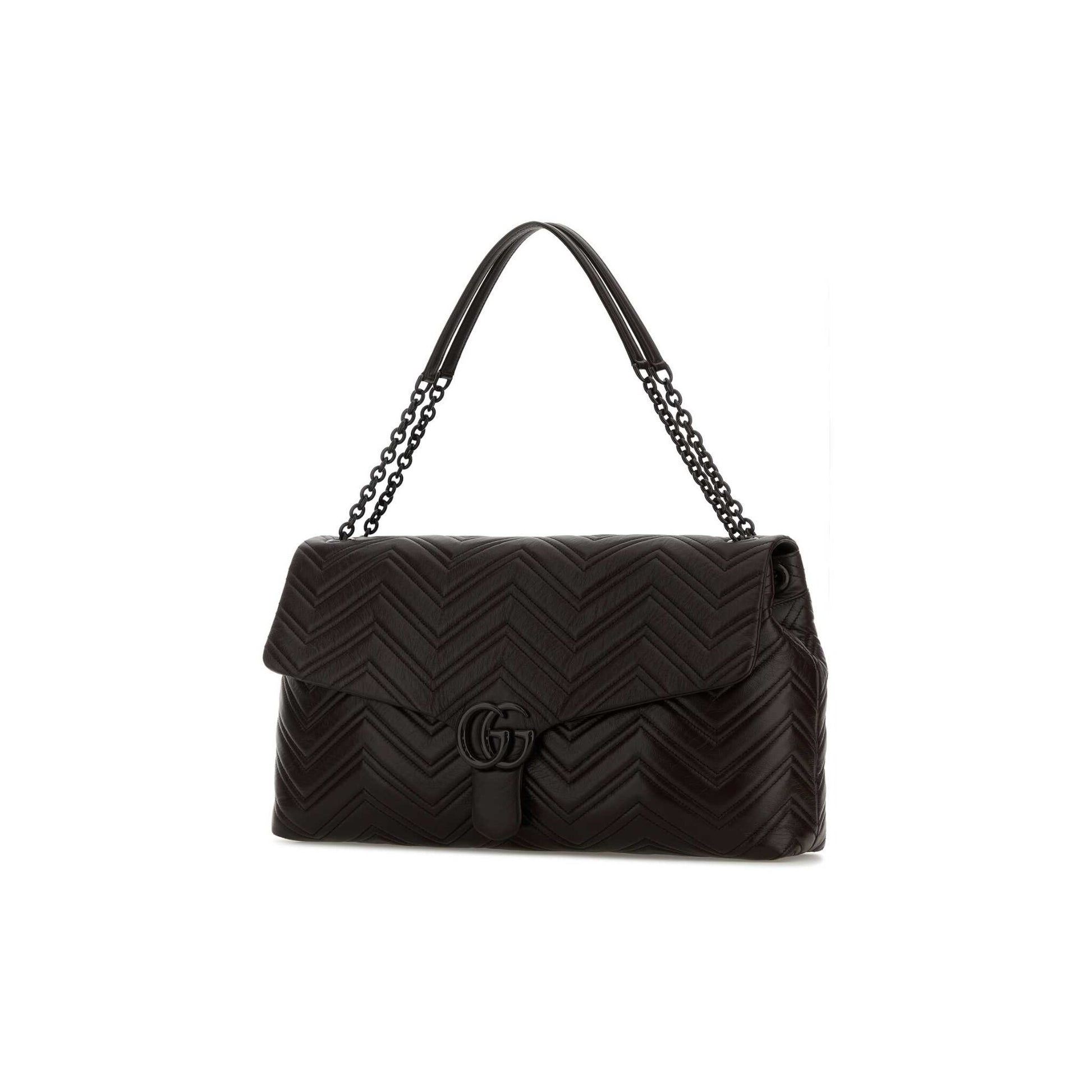 Gucci Mala de Ombro GG Marmont em Pele — Castanho