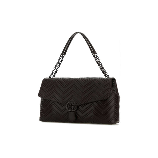 Gucci Mala de Ombro GG Marmont em Pele — Castanho