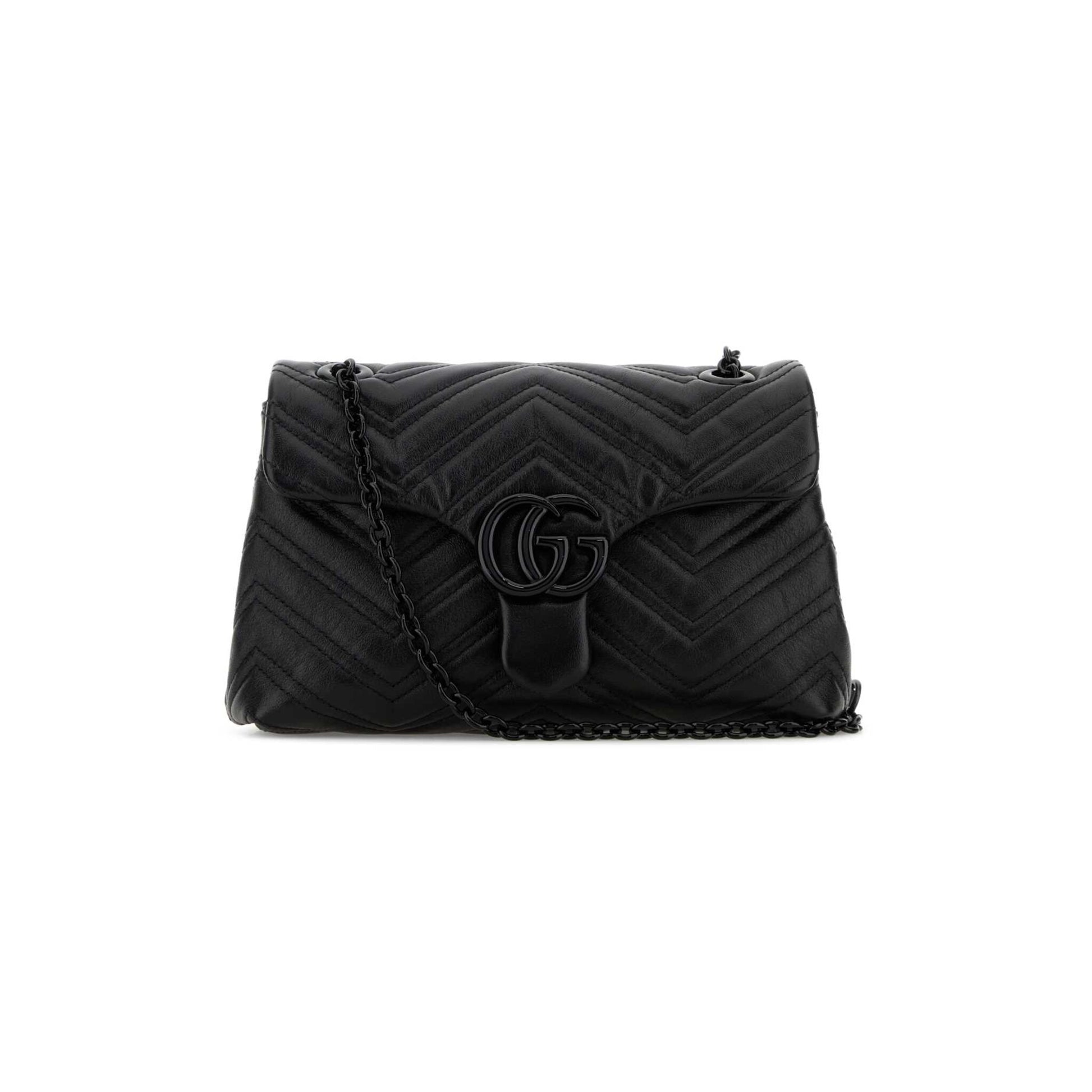 Gucci Mala de Ombro Pequena GG Marmont em Lona — Preto