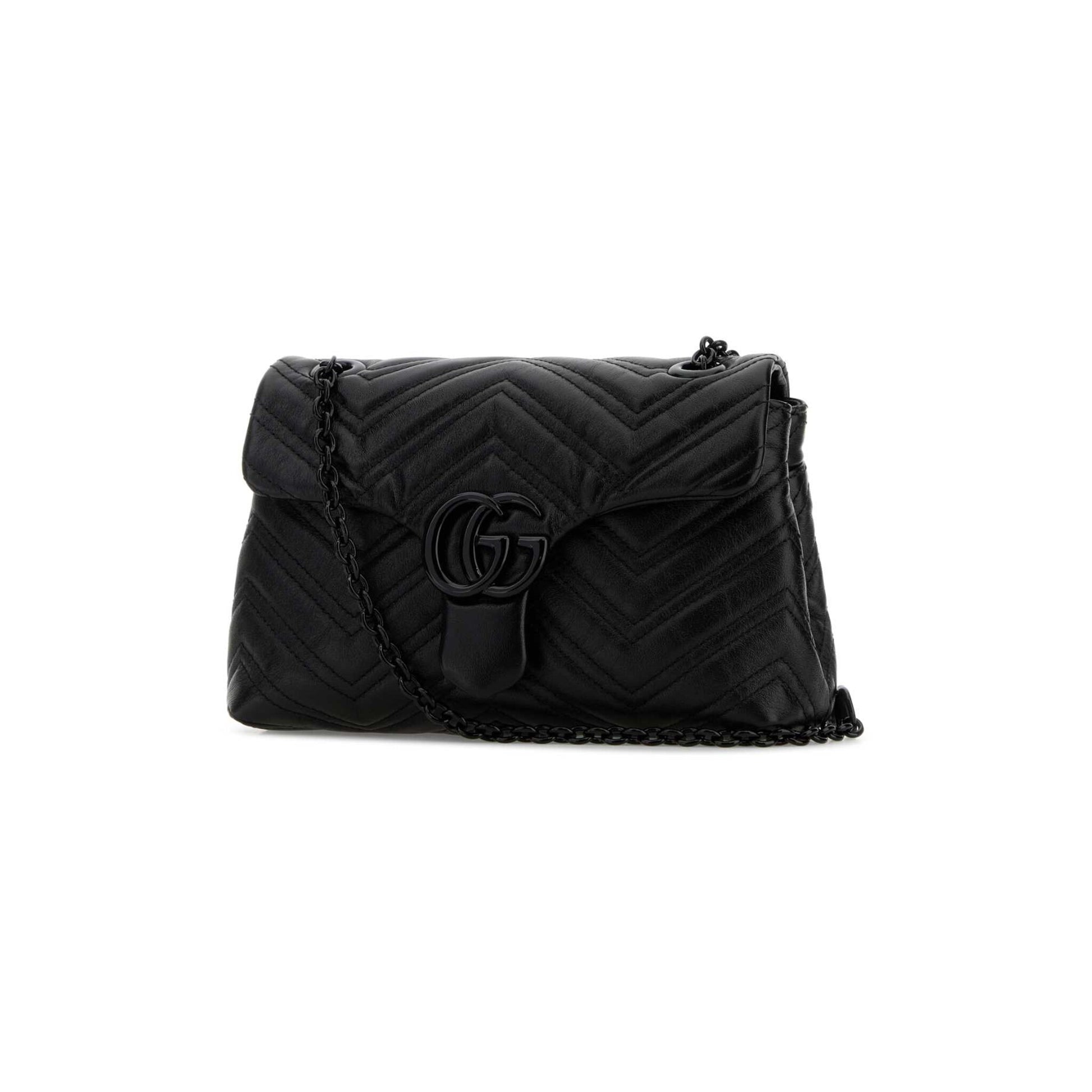 Gucci Mala de Ombro Pequena GG Marmont em Lona — Preto