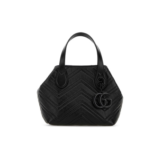 Gucci Mala Tote Pequena GG Marmont em Pele — Preto
