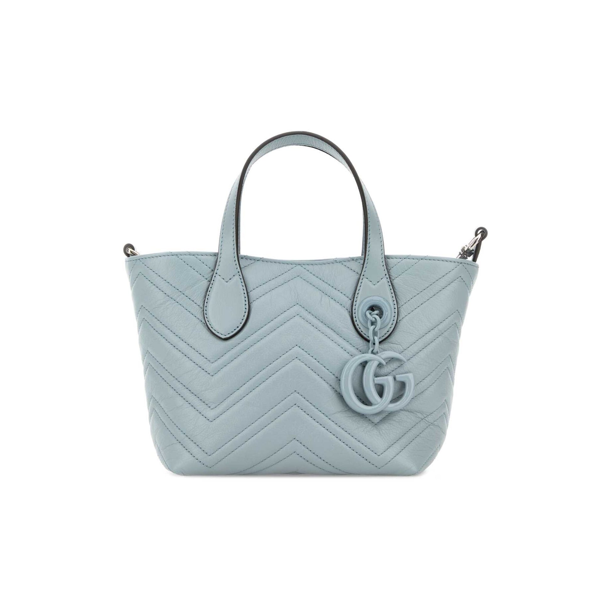 Gucci Mala Tote Pequena GG Marmont em Pele — Azul