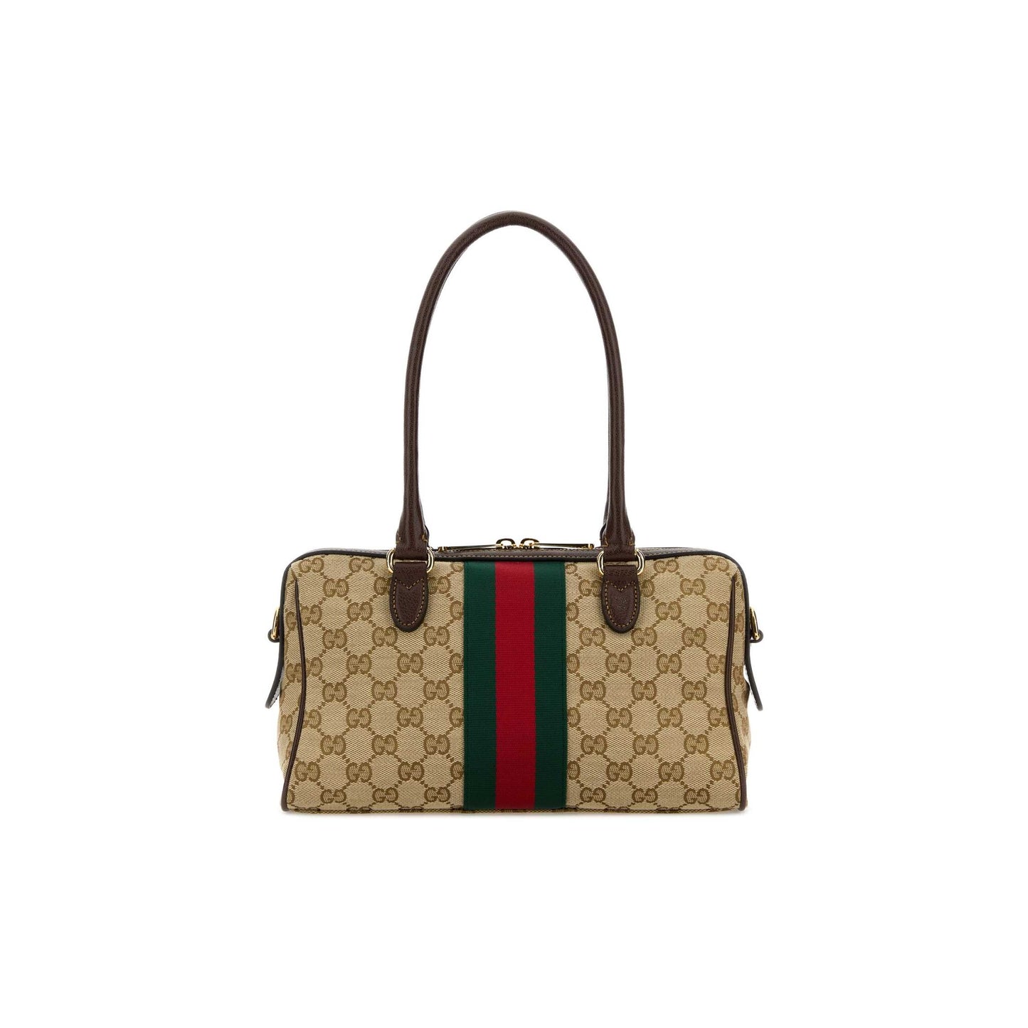 Gucci Mala Horsebit Web Borsetto em Lona — Bege