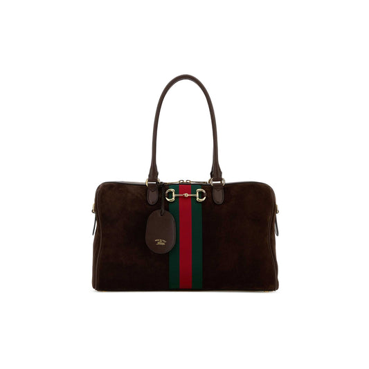 Gucci Mala Horsebit Web Borsetto em Lona — Dourado