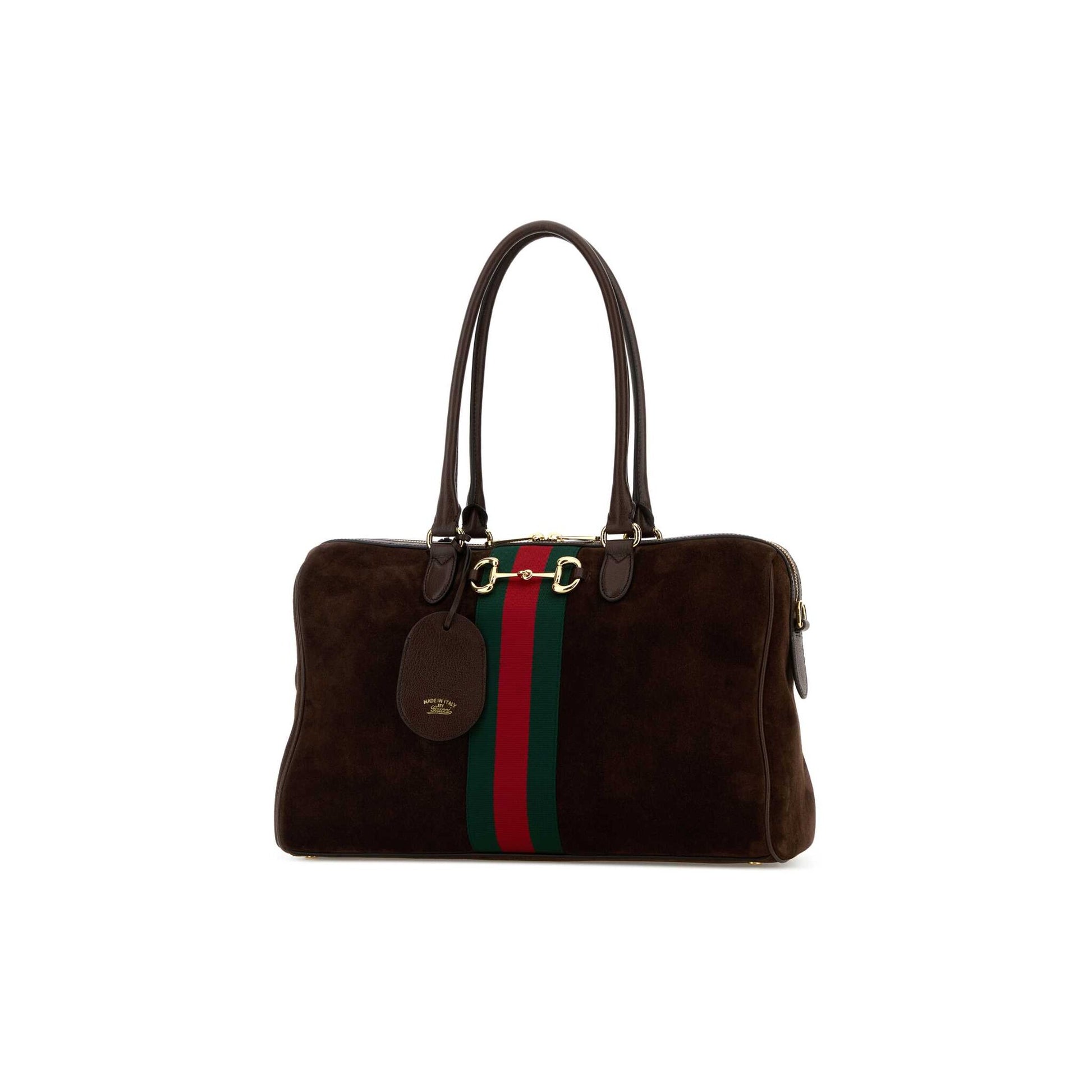 Gucci Mala Horsebit Web Borsetto em Lona — Dourado