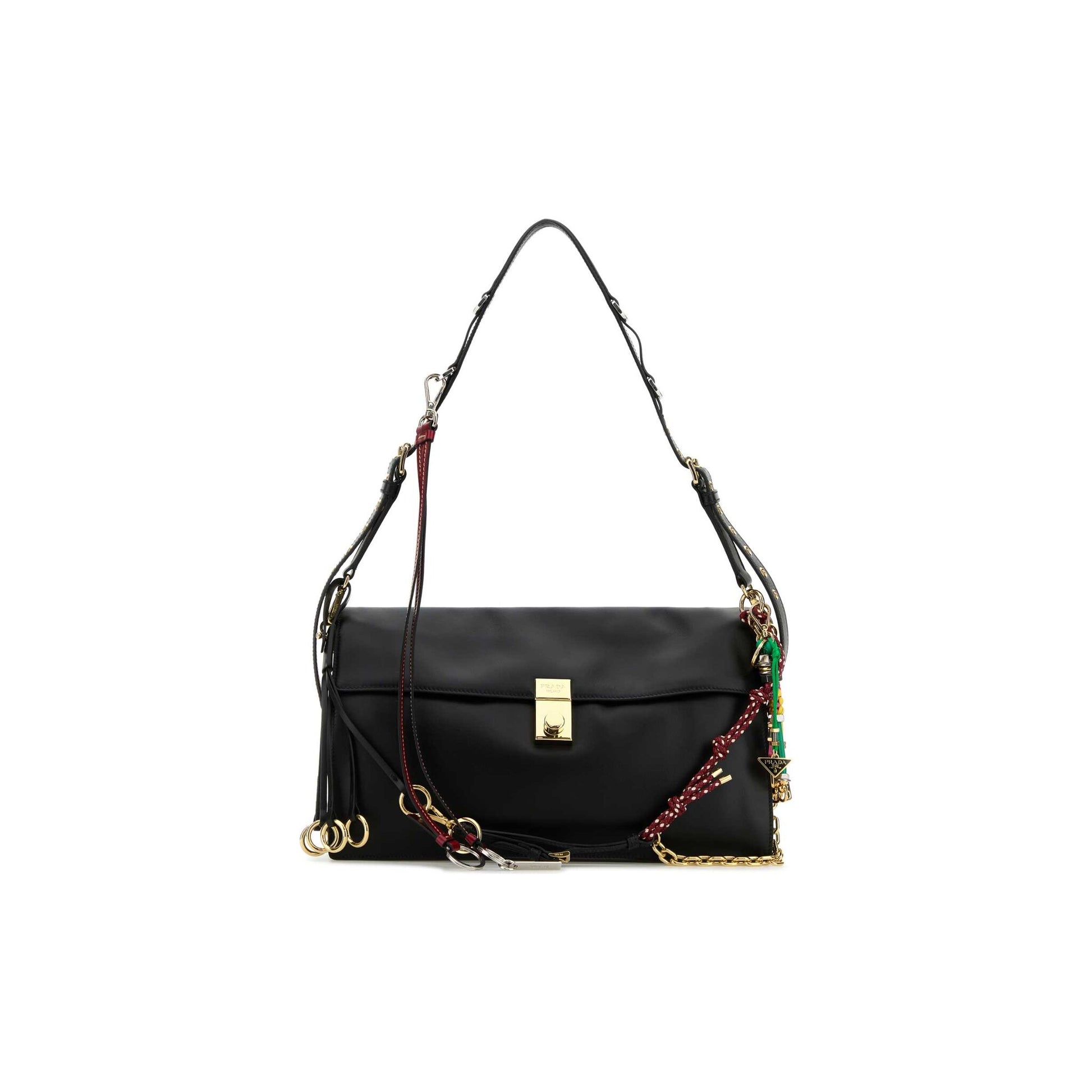 Prada Mala de Ombro Grande Soft Sound em Pele — Preto
