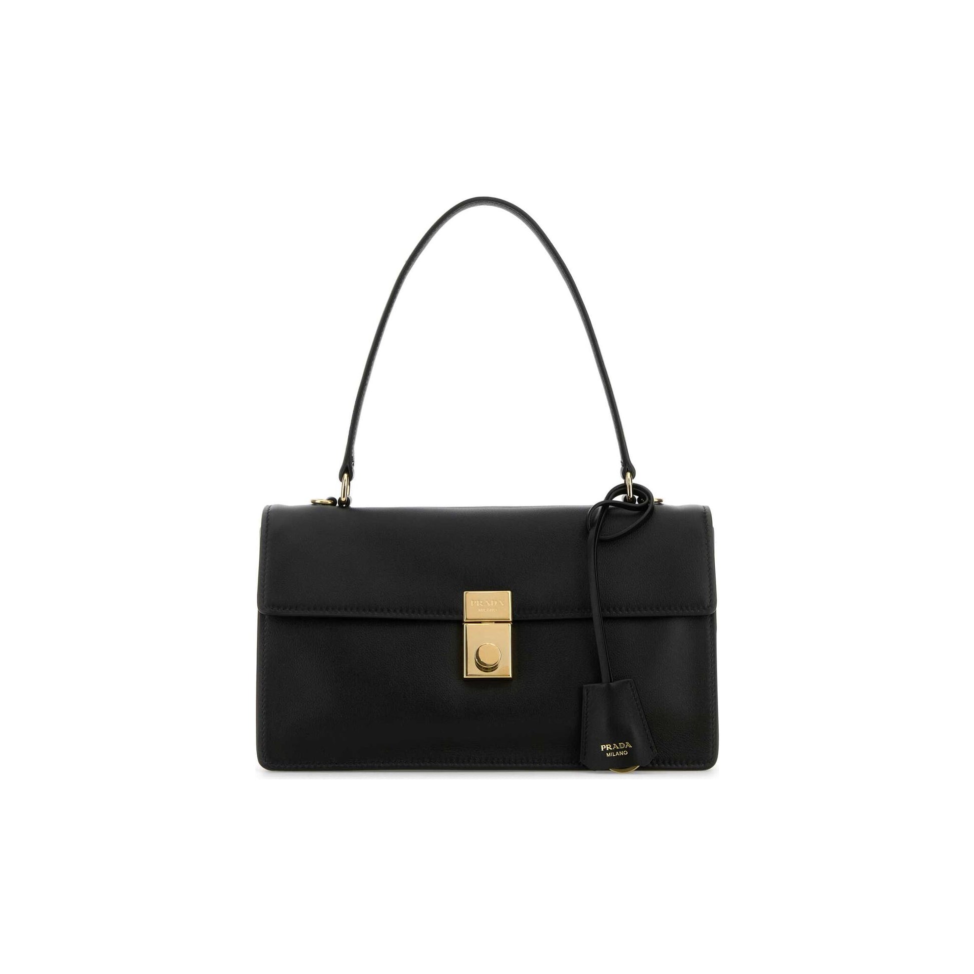 Prada Mala de Ombro Média Soft Sound em Pele — Preto