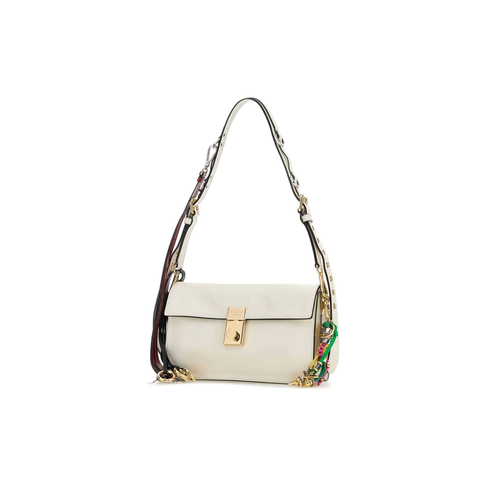 Prada Mala de Ombro Pequena Soft Sound em Pele — Branco