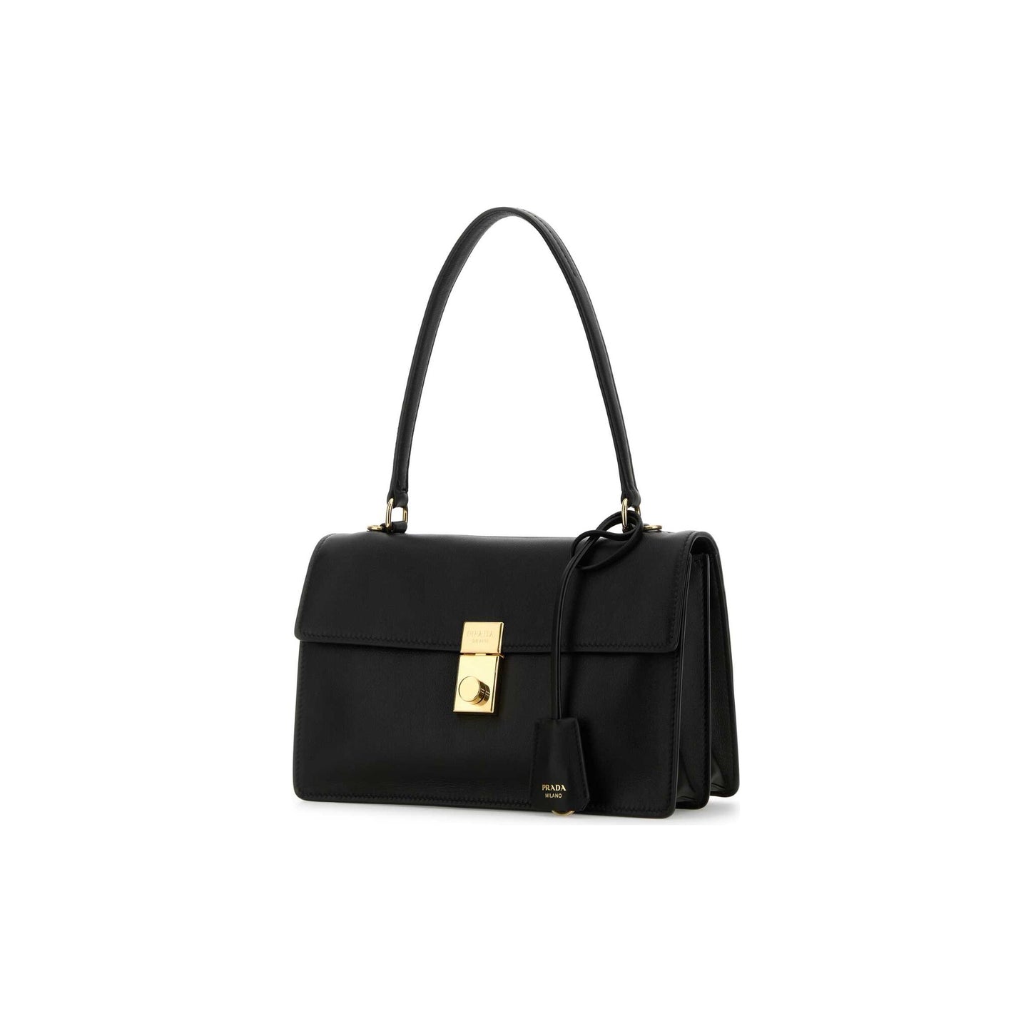 Prada Mala de Ombro Média Soft Sound em Pele — Preto