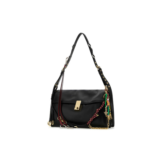 Prada Mala de Ombro Grande Soft Sound em Pele — Preto
