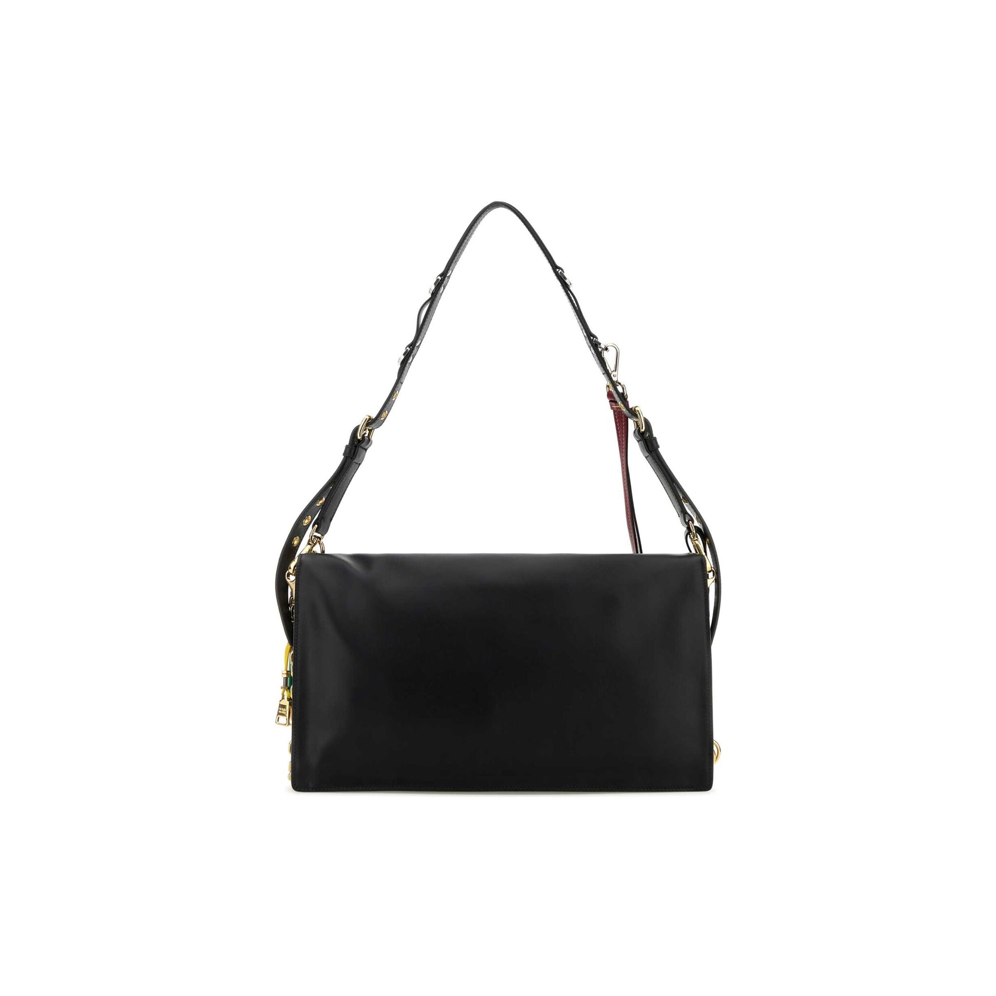 Prada Mala de Ombro Grande Soft Sound em Pele — Preto