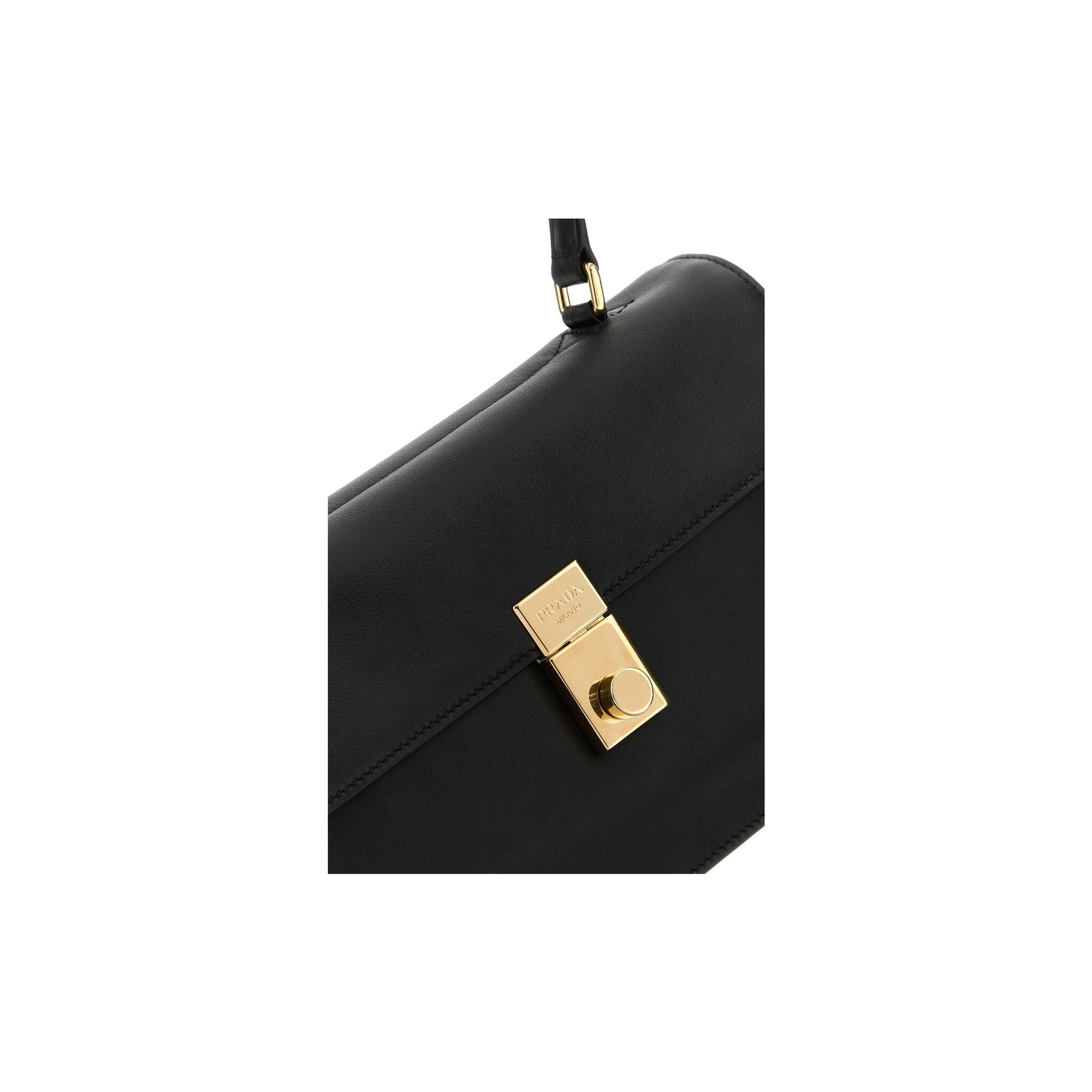Prada Mala de Ombro Média Soft Sound em Pele — Preto